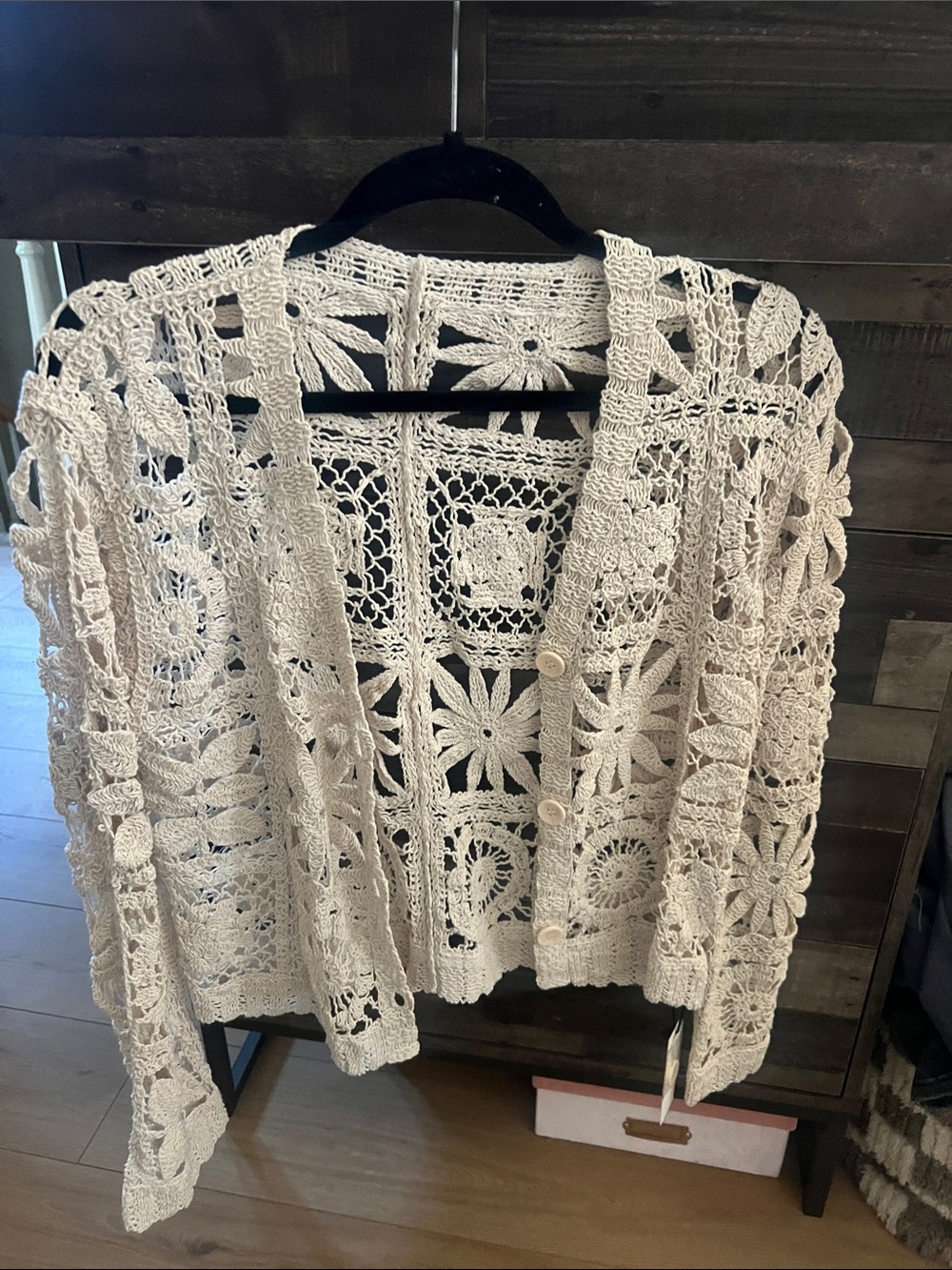Crochet Openwork Cardigan Sweater - Cream